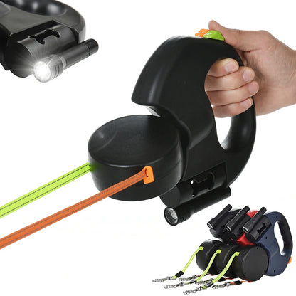 3M Reflective Retractable Dual Dog Leash for Small Dogs with 360-Degree Swivel and Integrated Lights