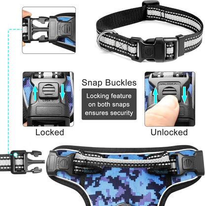 No-Pull Dog Harness with Collar, Adjustable Reflective Oxford Vest for Outdoor Use, Front/Back Leash Clips for Dogs of All Sizes, Easy Control Handle for Walking