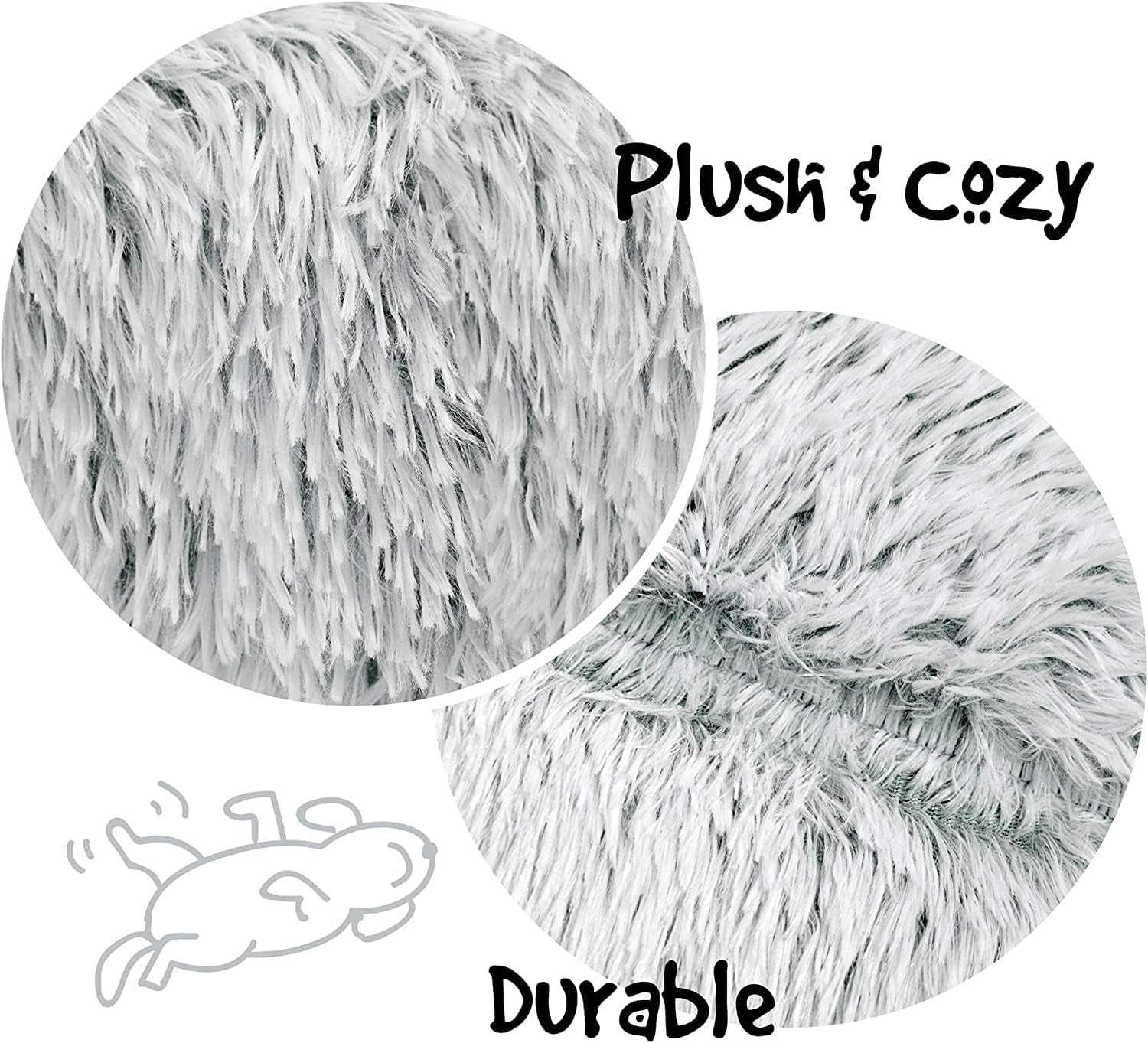 Faux Fur Donut Dog Bed - Fluffy Calming Sofa for Small Dogs, Soft & Plush Anti-Anxiety Pet Couch, Machine Washable with Non-Slip Bottom, 23" x 23" x 6", Ivory