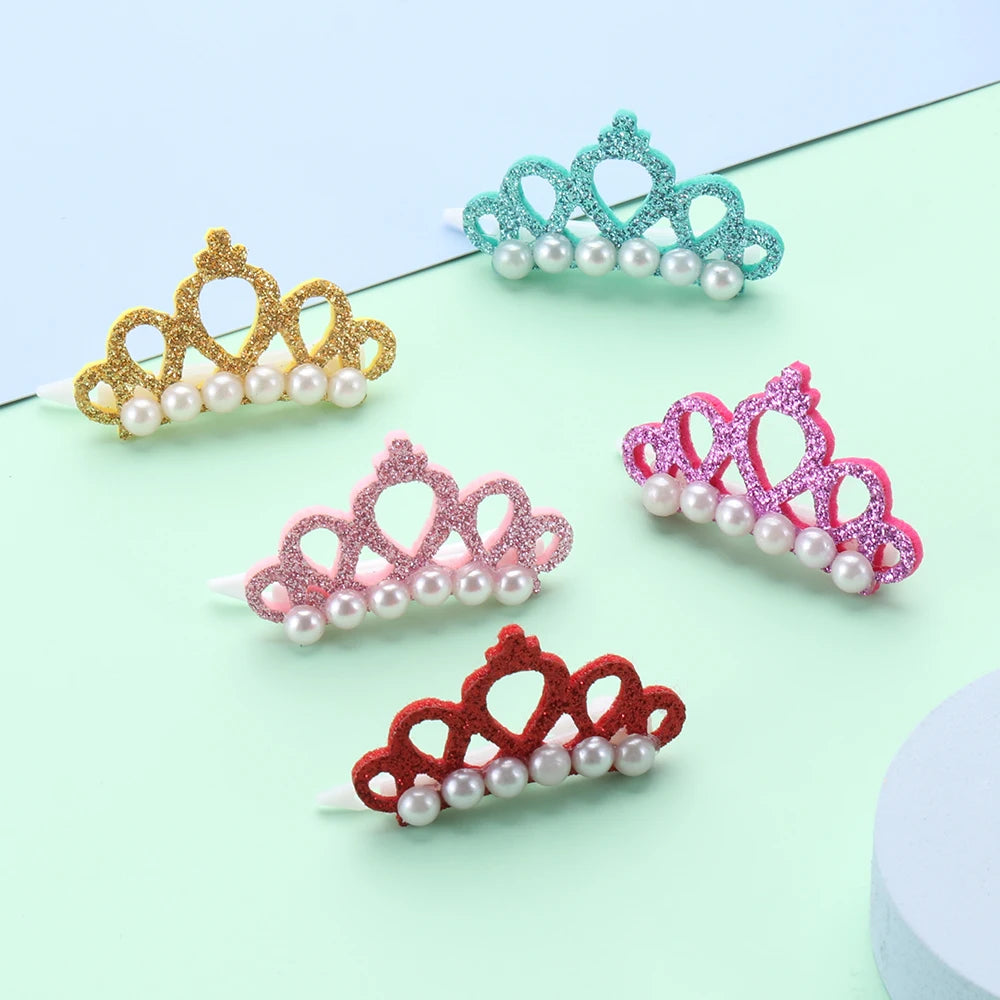 Faux Pearl Crown Hair Clips for Small Dogs and Cats - Elegant Hair Accessories for Pet Grooming and Decoration