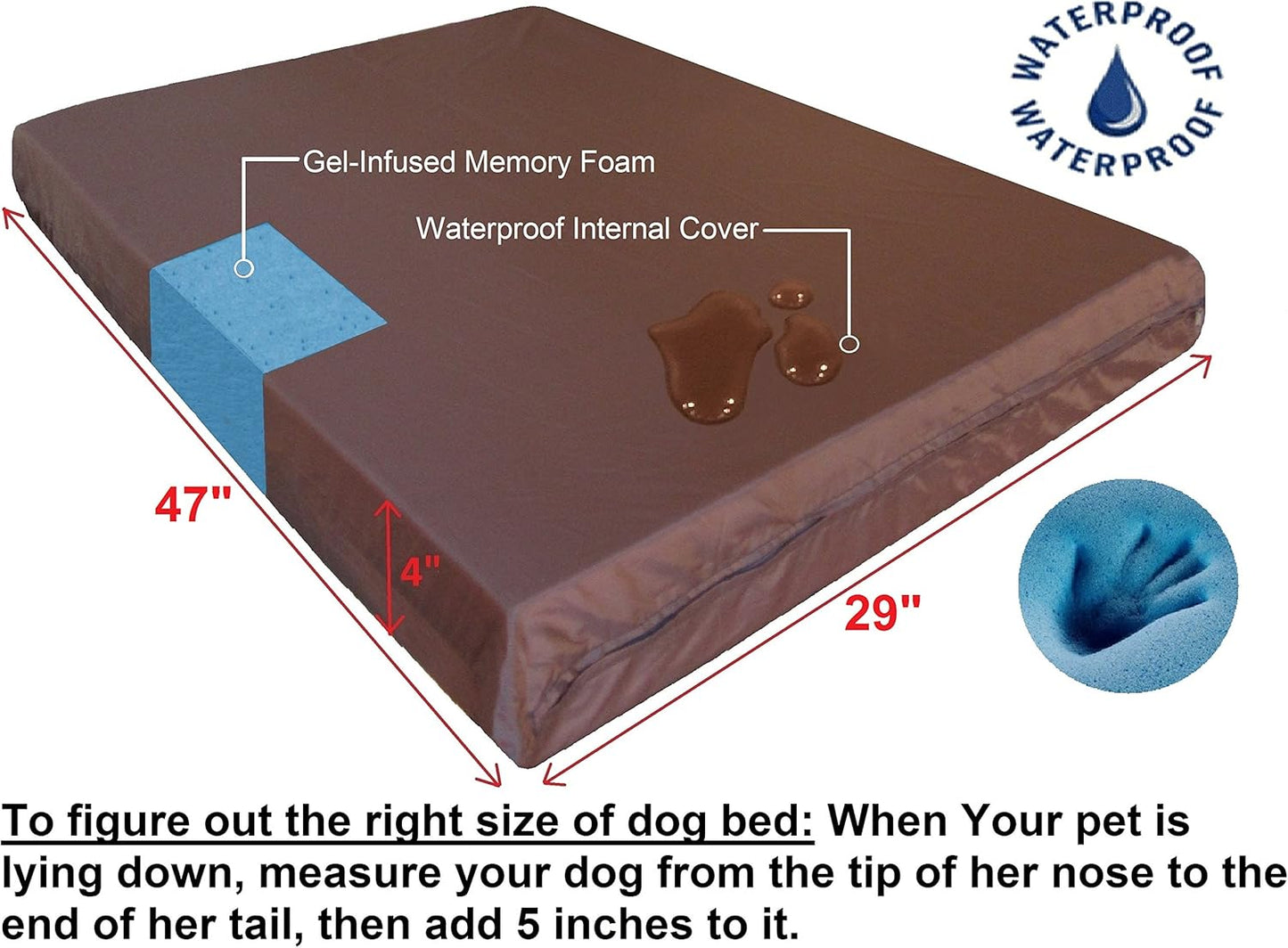 XL Orthopedic Memory Foam Dog Bed with Machine Washable Cover and Waterproof Lining, Designed for Medium to Large Pets, 47" x 29" x 4" Pad for 48" x 30" Crate Compatibility