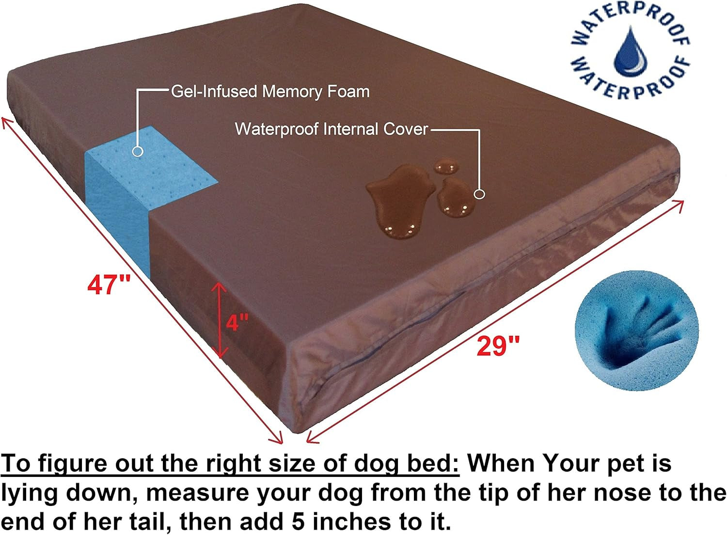 XL Orthopedic Memory Foam Dog Bed with Machine Washable Cover and Waterproof Lining, Designed for Medium to Large Pets, 47" x 29" x 4" Pad for 48" x 30" Crate Compatibility