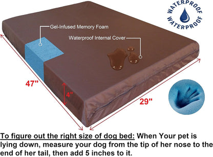 XL Orthopedic Memory Foam Dog Bed with Machine Washable Cover and Waterproof Lining, Designed for Medium to Large Pets, 47" x 29" x 4" Pad for 48" x 30" Crate Compatibility