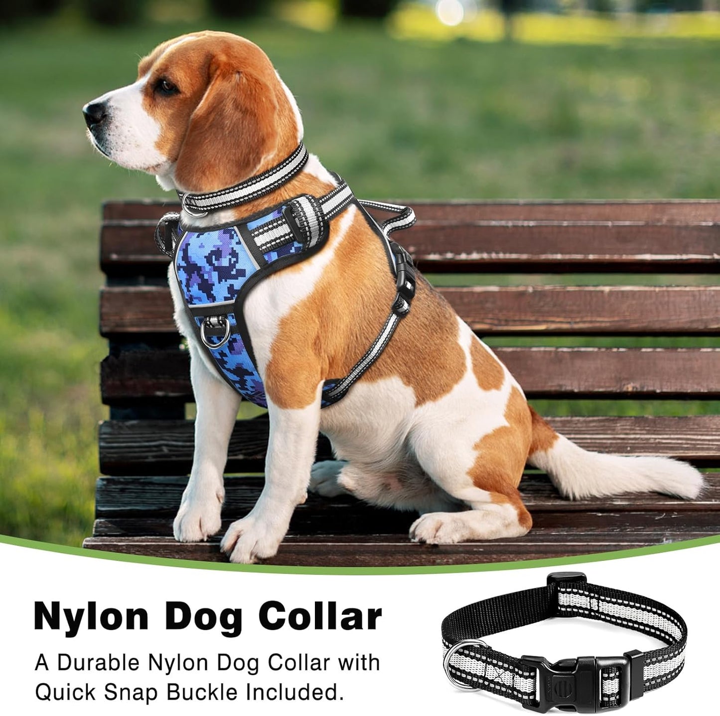 No-Pull Dog Harness with Collar, Adjustable Reflective Oxford Vest for Outdoor Use, Front/Back Leash Clips for Dogs of All Sizes, Easy Control Handle for Walking