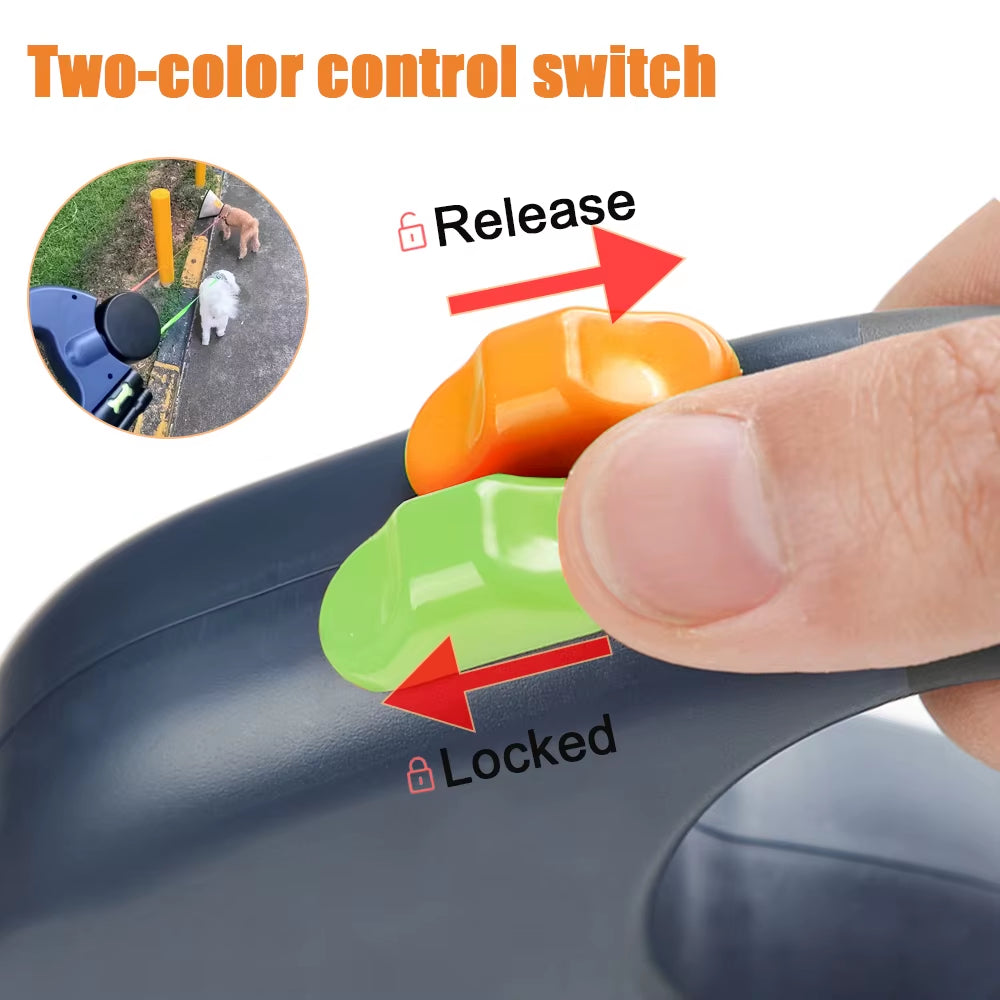 3M Reflective Retractable Dual Dog Leash for Small Dogs with 360-Degree Swivel and Integrated Lights