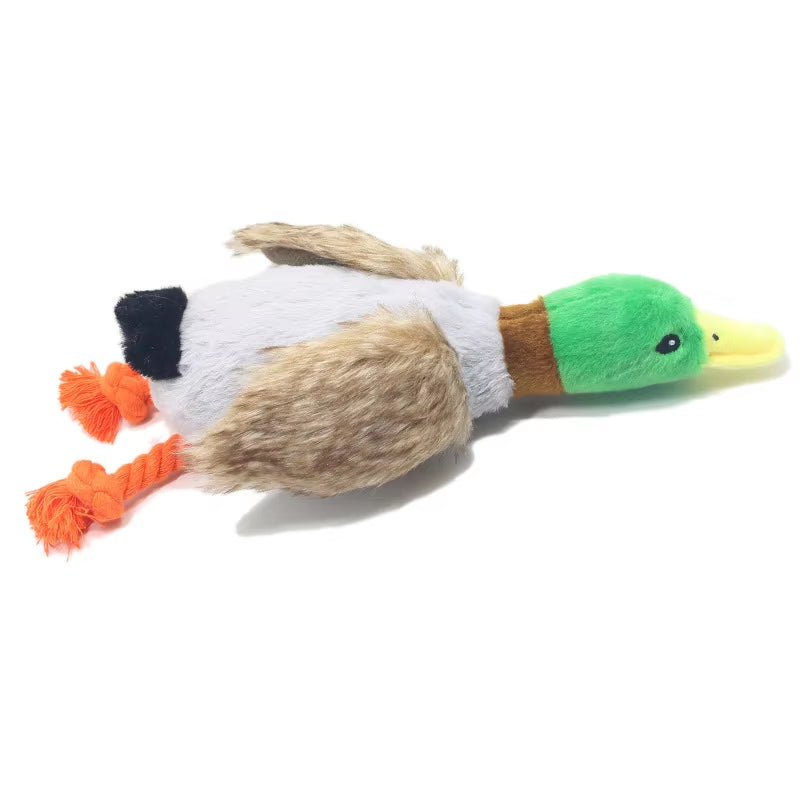 Plush Duck Squeaky Dog Toy with Chew Rope - Pet Dental Care Accessory
