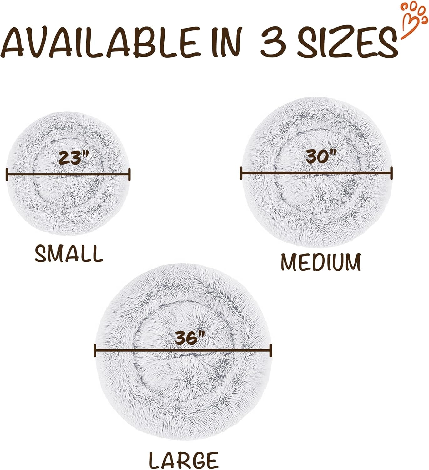 Faux Fur Donut Dog Bed - Fluffy Calming Sofa for Small Dogs, Soft & Plush Anti-Anxiety Pet Couch, Machine Washable with Non-Slip Bottom, 23" x 23" x 6", Ivory