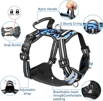 No-Pull Dog Harness with Collar, Adjustable Reflective Oxford Vest for Outdoor Use, Front/Back Leash Clips for Dogs of All Sizes, Easy Control Handle for Walking