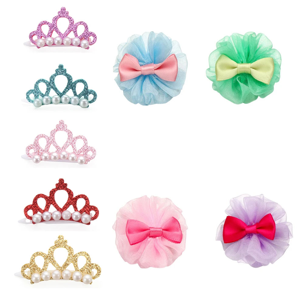 Faux Pearl Crown Hair Clips for Small Dogs and Cats - Elegant Hair Accessories for Pet Grooming and Decoration