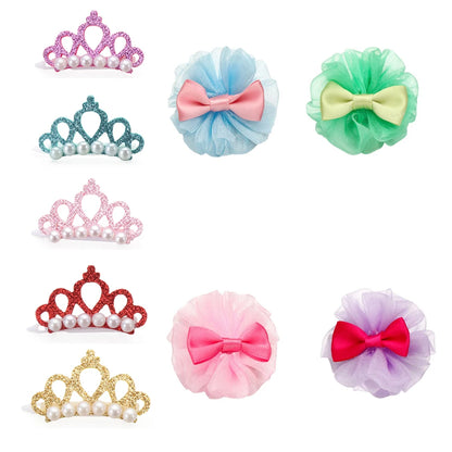 Faux Pearl Crown Hair Clips for Small Dogs and Cats - Elegant Hair Accessories for Pet Grooming and Decoration
