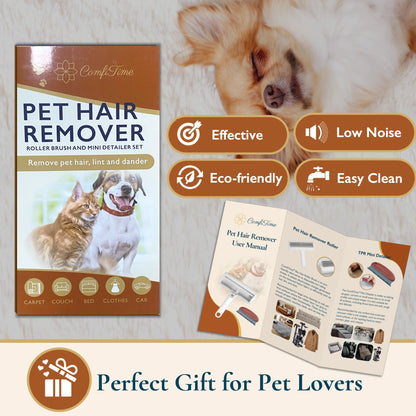 Pet Hair Removal Set - Reusable Lint Roller and Detailer for Efficient Pet Fur Removal from Furniture, Carpets, Clothing, and Bedding, Portable and User-Friendly Tool
