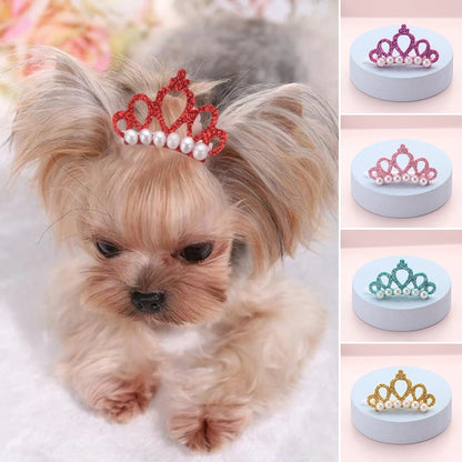Faux Pearl Crown Hair Clips for Small Dogs and Cats - Elegant Hair Accessories for Pet Grooming and Decoration