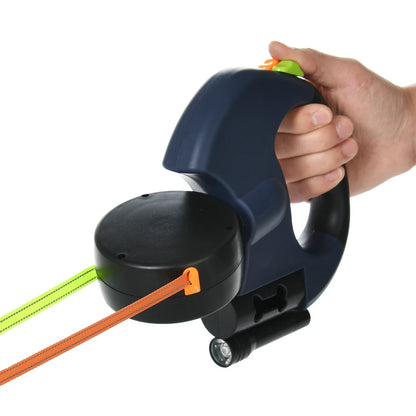 3M Reflective Retractable Dual Dog Leash for Small Dogs with 360-Degree Swivel and Integrated Lights