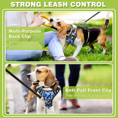 No-Pull Dog Harness with Collar, Adjustable Reflective Oxford Vest for Outdoor Use, Front/Back Leash Clips for Dogs of All Sizes, Easy Control Handle for Walking