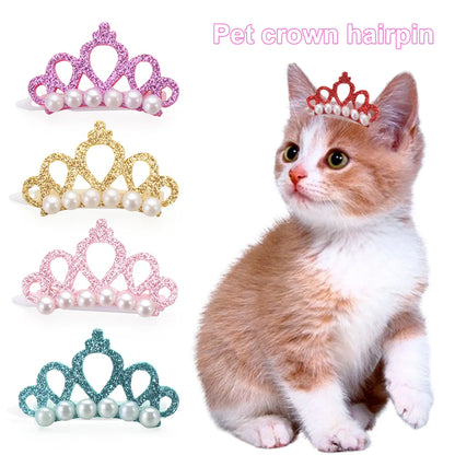 Faux Pearl Crown Hair Clips for Small Dogs and Cats - Elegant Hair Accessories for Pet Grooming and Decoration